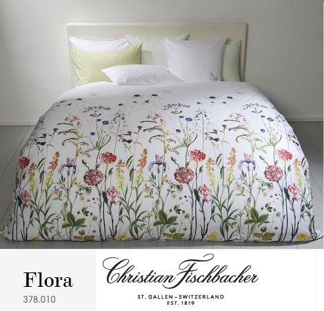 Christian Fischbacher - Flora 378.010 dekbedovertrek katoensatijn,wit, design wilde bloemen